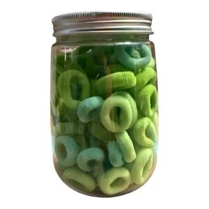 Green  Hair Ties in Plastic Jar